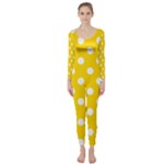 Polka Dots - White on Gold Yellow Long Sleeve Catsuit
