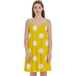 Polka Dots - White on Gold Yellow Women s Reversible Sports Bra with Border