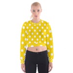 Polka Dots - White on Gold Yellow Women s Cropped Sweatshirt