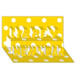 Polka Dots - White on Gold Yellow Happy New Year 3D Greeting Card (8x4)