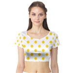 Polka Dots - Gold Yellow on White Short Sleeve Crop Top (Tight Fit)