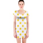 Polka Dots - Gold Yellow on White Short Sleeve Bodycon Dress