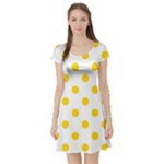Polka Dots - Gold Yellow on White Short Sleeve Skater Dress