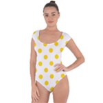 Polka Dots - Gold Yellow on White Short Sleeve Leotard (Ladies)