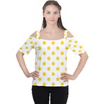 Polka Dots - Gold Yellow on White Women s Cutout Shoulder Tee