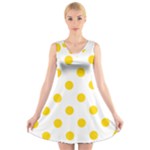 Polka Dots - Gold Yellow on White V-Neck Sleeveless Dress