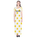 Polka Dots - Gold Yellow on White Short Sleeve Maxi Dress