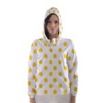 Polka Dots - Gold Yellow on White Hooded Wind Breaker (Women)