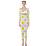 Polka Dots - Gold Yellow on White Long Sleeve Catsuit
