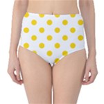 Polka Dots - Gold Yellow on White High-Waist Bikini Bottoms