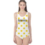 Polka Dots - Gold Yellow on White One Piece Swimsuit