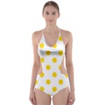 Polka Dots - Gold Yellow on White Cut-Out One Piece Swimsuit