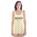 Polka Dots - Gold Yellow on White Skater Dress Swimsuit