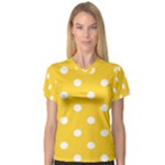 Polka Dots - White on Banana Yellow Women s V-Neck Sport Mesh Tee