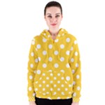 Polka Dots - White on Banana Yellow Women s Zipper Hoodie