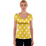 Polka Dots - White on Banana Yellow Women s V-Neck Cap Sleeve Top
