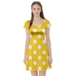 Polka Dots - White on Banana Yellow Short Sleeve Skater Dress