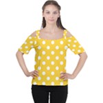 Polka Dots - White on Banana Yellow Women s Cutout Shoulder Tee
