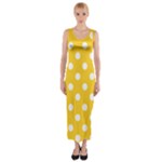Polka Dots - White on Banana Yellow Fitted Maxi Dress