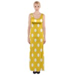 Polka Dots - White on Banana Yellow Maxi Thigh Split Dress