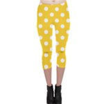 Polka Dots - White on Banana Yellow Capri Leggings