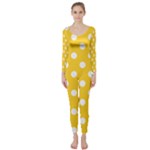 Polka Dots - White on Banana Yellow Long Sleeve Catsuit