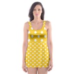 Polka Dots - White on Banana Yellow Skater Dress Swimsuit