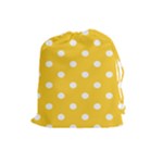 Polka Dots - White on Banana Yellow Drawstring Pouch (L)