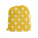 Polka Dots - White on Banana Yellow Drawstring Pouch (XL)