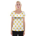 Polka Dots - Banana Yellow on White Women s Cap Sleeve Top