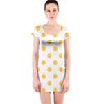 Polka Dots - Banana Yellow on White Short Sleeve Bodycon Dress