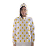 Polka Dots - Banana Yellow on White Hooded Wind Breaker (Women)