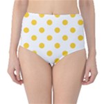 Polka Dots - Banana Yellow on White High-Waist Bikini Bottoms