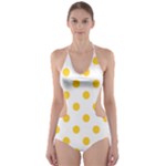 Polka Dots - Banana Yellow on White Cut-Out One Piece Swimsuit