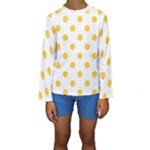 Polka Dots - Banana Yellow on White Kid s Long Sleeve Swimwear