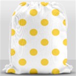 Polka Dots - Banana Yellow on White Drawstring Bag (Large)