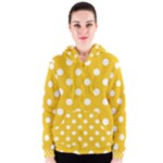 Polka Dots - White on Deep Lemon Yellow Women s Zipper Hoodie
