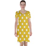 Polka Dots - White on Deep Lemon Yellow Short Sleeve Nightdress