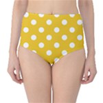 Polka Dots - White on Deep Lemon Yellow High-Waist Bikini Bottoms