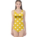 Polka Dots - White on Deep Lemon Yellow One Piece Swimsuit
