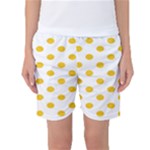 Polka Dots - Deep Lemon Yellow on White Women s Basketball Shorts