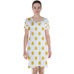 Polka Dots - Deep Lemon Yellow on White Short Sleeve Nightdress
