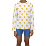 Polka Dots - Deep Lemon Yellow on White Kid s Long Sleeve Swimwear