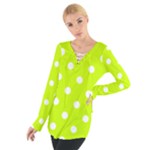 Polka Dots - White on Fluorescent Yellow Women s Tie Up Tee