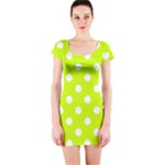 Polka Dots - White on Fluorescent Yellow Short Sleeve Bodycon Dress