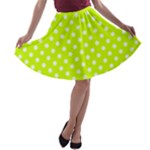 Polka Dots - White on Fluorescent Yellow A-line Skater Skirt