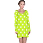 Polka Dots - White on Fluorescent Yellow Long Sleeve Nightdress