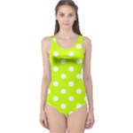 Polka Dots - White on Fluorescent Yellow One Piece Swimsuit