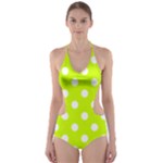 Polka Dots - White on Fluorescent Yellow Cut-Out One Piece Swimsuit