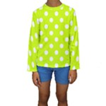 Polka Dots - White on Fluorescent Yellow Kid s Long Sleeve Swimwear